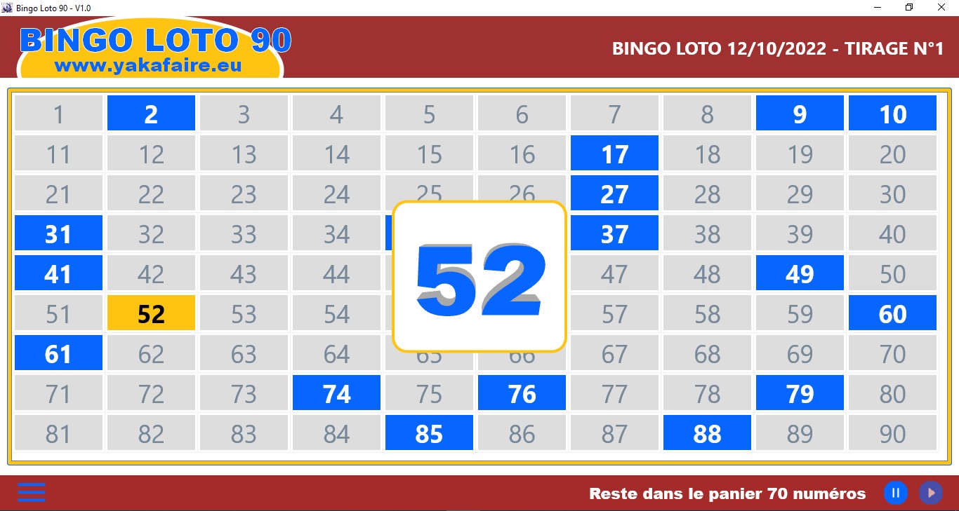 Bingo loto 90 affiche numéro