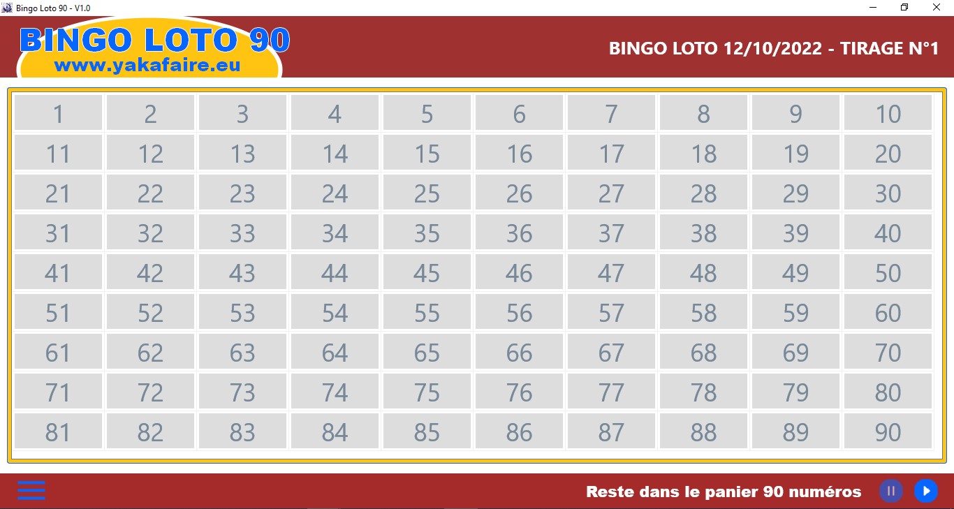 Bingo loto 90 grille vierge
