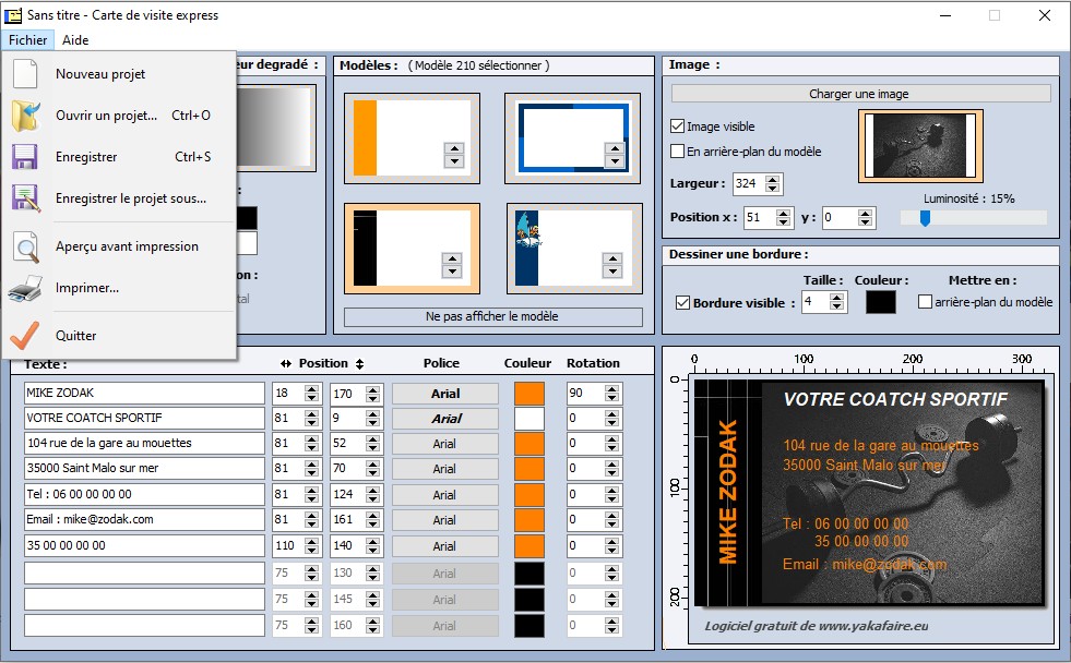 Logiciel gratuit Carte de visite